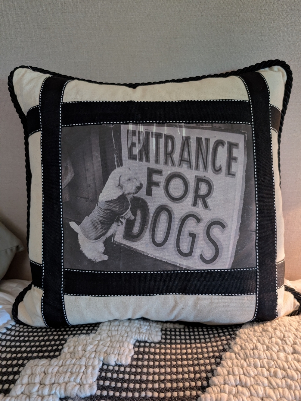 Entrance for Dogs Decorative Throw Pillow - Black & Cream Dog Themed Decor Gift
